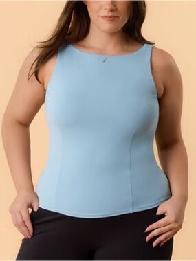 Blogilates blue boatneck crisscross tank NWT h